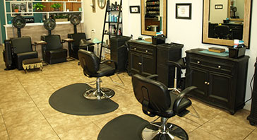 right side of interior hair dryers and stylist stations